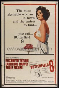 6k130 BUTTERFIELD 8 1sh '60 callgirl Elizabeth Taylor is the most desirable and easiest to find!