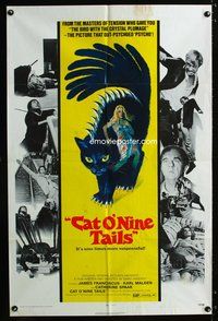 6k149 CAT O' NINE TAILS 1sh '71 Dario Argento's Il Gatto a Nove Code, wild horror art of cat!