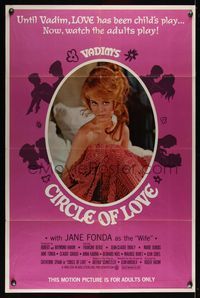 6k160 CIRCLE OF LOVE 1sh '65 Roger Vadim, sexy half-naked Jane Fonda under the covers!
