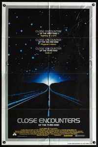 6k165 CLOSE ENCOUNTERS OF THE THIRD KIND silver border 1sh '77 Steven Spielberg sci-fi classic!