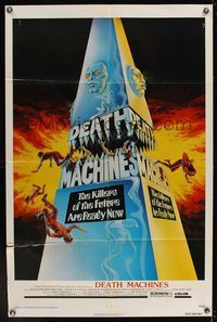 6k191 DEATH MACHINES 1sh '76 wild sci-fi art image, the killers of the future are ready now!
