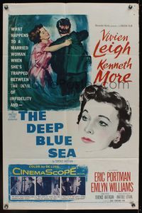 6k196 DEEP BLUE SEA 1sh '55 artwork of pretty Vivien Leigh, Kenneth More, Anatole Litvak directed!