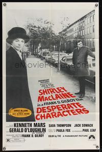 6k210 DESPERATE CHARACTERS 1sh '71 close-up of Shirley MacLaine & Kenneth Mars on street!
