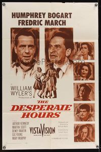 6k211 DESPERATE HOURS 1sh '55 close-ups of Humphrey Bogart & Fredric March, William Wyler!