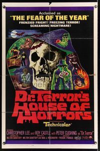 6k245 DR. TERROR'S HOUSE OF HORRORS 1sh '65 Christopher Lee, cool horror montage art!