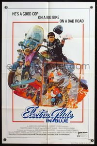 6k258 ELECTRA GLIDE IN BLUE style B 1sh '73 cool action art of motorcycle cop Robert Blake!