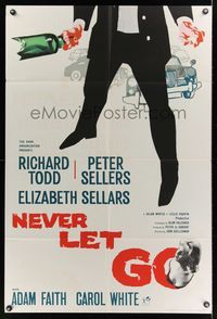 6k634 NEVER LET GO English 1sh '62 Peter Sellers, sexy Elizabeth Sellars, cool artwork!