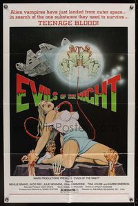 6k269 EVILS OF THE NIGHT 1sh '85 Tom Tierney art of sexy girl in peril & ghouls!