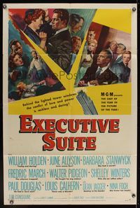6k271 EXECUTIVE SUITE 1sh '54 William Holden, Barbara Stanwyck, Fredric March, June Allyson