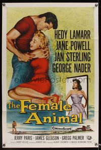 6k281 FEMALE ANIMAL 1sh '58 artwork of sexy Hedy Lamarr & Jane Powell!