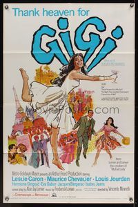 6k322 GIGI 1sh R66 Mitchell Hooks art of sexy Leslie Caron, Best Director & Best Picture winner!