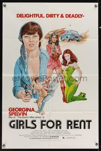 6k325 GIRLS FOR RENT 1sh '74 I Spit on Your Corpse, art of sexy bad girl Georgina Spelvin!