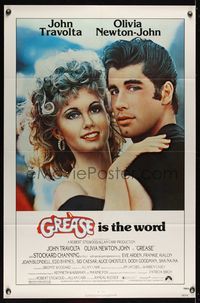 6k333 GREASE 1sh '78 close up of John Travolta & Olivia Newton-John in a most classic musical!