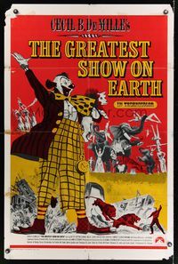 6k340 GREATEST SHOW ON EARTH 1sh R70s Cecil B. DeMille circus classic, great artwork!