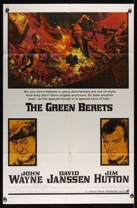 6k341 GREEN BERETS 1sh '68 John Wayne, David Janssen, Jim Hutton, cool Vietnam War art!