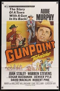 6k351 GUNPOINT 1sh '66 Audie Murphy in the story of a town with a gun in its back!