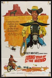 6k358 HANG YOUR HAT ON THE WIND 1sh '69 Disney western, artwork of boy riding donkey!