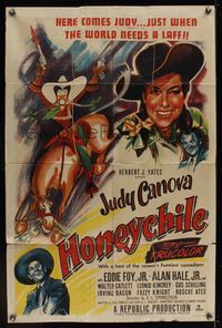 6k379 HONEYCHILE 1sh '51 wonderful artwork of cowgirl Judy Canova on horse by Al Hirschfeld!