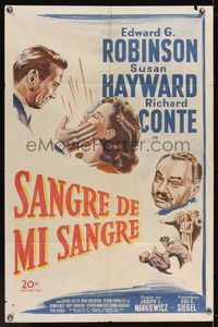 6k395 HOUSE OF STRANGERS Spanish/U.S. 1sh '49 art of Robinson, Richard Conte slapping Susan Hayward!