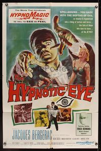 6k410 HYPNOTIC EYE 1sh '60 Jacques Bergerac, cool hypnosis art, stare if you dare!
