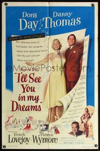 6k418 I'LL SEE YOU IN MY DREAMS 1sh '52 Doris Day & Danny Thomas are Makin' Whoopee!