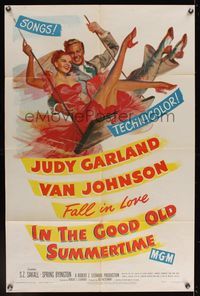 6k431 IN THE GOOD OLD SUMMERTIME 1sh '49 wonderful artwork of Judy Garland & Van Johnson swinging!