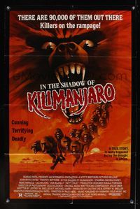 6k432 IN THE SHADOW OF KILIMANJARO 1sh '86 cool art of rampaging deadly wild baboons!