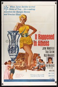 6k450 IT HAPPENED IN ATHENS 1sh '62 super sexy Jayne Mansfield rivals Helen of Troy, Olympics!