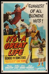 6k457 IT'S A GREAT LIFE 1sh '43 Penny Singleton as Blondie, Arthur Lake as Dagwood Bumstead!