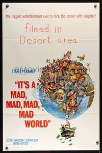 6k458 IT'S A MAD, MAD, MAD, MAD WORLD pictorial style A 1sh '64 art of cast on Earth by Jack Davis!