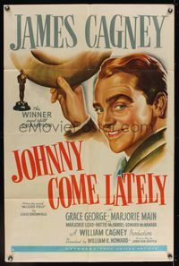 6k482 JOHNNY COME LATELY 1sh '43 James Cagney is a newspaperman/hobo helping an old lady!