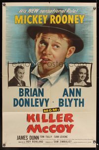 6k493 KILLER MCCOY 1sh '47 great art of smoking Mickey Rooney with Brian Donlevy & Ann Blyth!