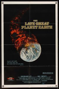 6k523 LATE GREAT PLANET EARTH 1sh '76 wild artwork image of Earth in outer space on fire by MAP!