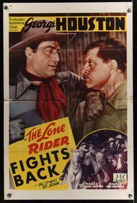 6k545 LONE RIDER FIGHTS BACK 1sh '41 close-up of tough George Houston, Sam Newfield directed!