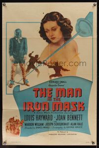 6k587 MAN IN THE IRON MASK 1sh R47 Louis Hayward, sexy Joan Bennett, directed by James Whale!