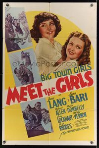 6k597 MEET THE GIRLS 1sh '38 great image of the sexy Big Town Girls June Lang & Lynn Bari!