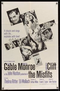 6k604 MISFITS 1sh '61 Clark Gable, sexy Marilyn Monroe, Montgomery Clift, John Huston