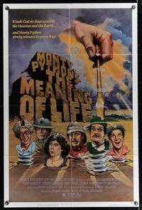 6k611 MONTY PYTHON'S THE MEANING OF LIFE 1sh '83 wacky artwork of the screwy Monty Python cast!