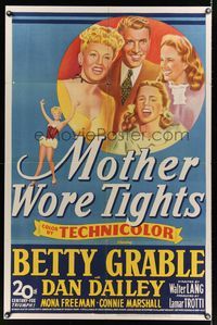 6k613 MOTHER WORE TIGHTS 1sh '47 art of Betty Grable, Dan Dailey, Mona Freeman & Connie Marshall!