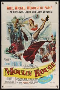 6k614 MOULIN ROUGE 1sh '53 Jose Ferrer as Toulouse-Lautrec, art of sexy French dancer kicking leg!