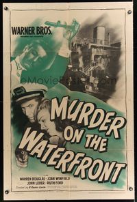 6k617 MURDER ON THE WATERFRONT 1sh '43 Warren Douglas & sexy Joan Winfield!