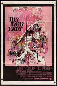 6k618 MY FAIR LADY 1sh '64 classic art of Audrey Hepburn & Rex Harrison by Bob Peak!