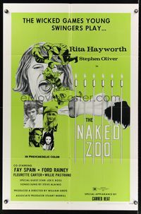 6k625 NAKED ZOO 1sh '71 Rita Hayworth, Canned Heat, the wicked games young swingers play!