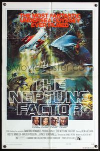 6k633 NEPTUNE FACTOR teaser 1sh '73 great sci-fi art of giant fish & sea monster by John Berkey!