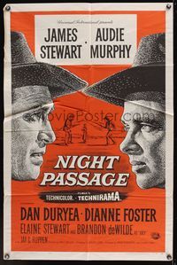 6k642 NIGHT PASSAGE 1sh '57 no one could stop the showdown between Jimmy Stewart & Audie Murphy!