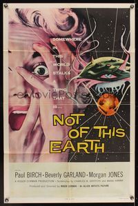 6k001 NOT OF THIS EARTH 1sh '57 classic close up art of screaming girl & alien monster!