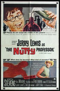 6k655 NUTTY PROFESSOR 1sh '63 wacky scientist Jerry Lewis, sexy Stella Stevens!