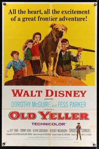 6k661 OLD YELLER 1sh R74 great Wenzel art of Disney's most classic canine!