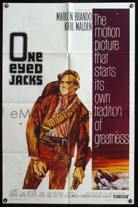 6k669 ONE EYED JACKS 1sh '61 great artwork of star & director Marlon Brando with gun & bandolier!