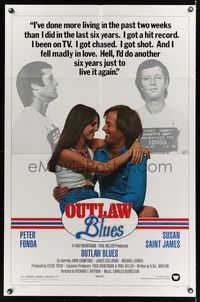 6k675 OUTLAW BLUES 1sh '77 great mugshots of crook Peter Fonda & holding sexy Susan Saint James!
